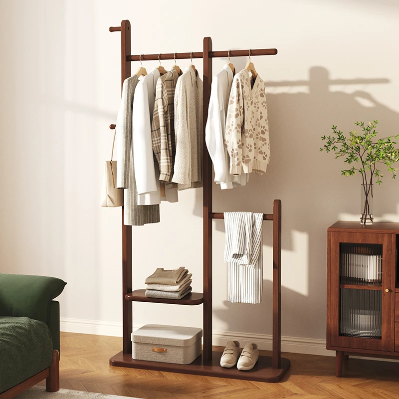 实木落地卧室衣帽架家用简易挂衣架阳台晾衣服架子客厅木质置物架