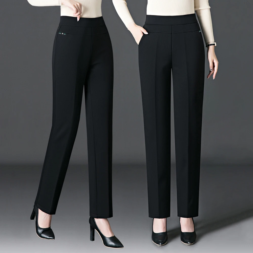 休闲裤子2025新款秋冬季加绒长裤弹力保暖高腰直筒裤宽松外穿女裤