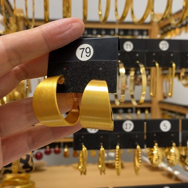 琉璃纯铜合金宽面拉丝耳圈