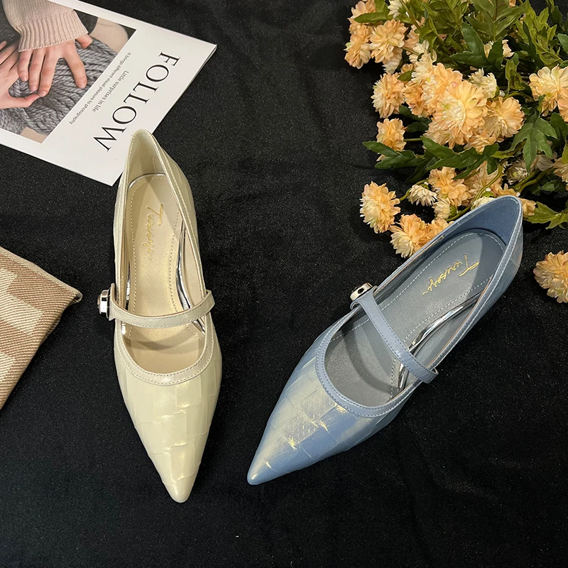 牛皮/4cm/尖头浅口单鞋中跟粗跟百搭女鞋25D214