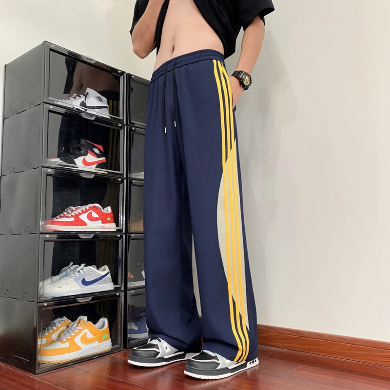 利徨运动宽松百搭港风宽松男款冰丝裤裤子高腰休闲裤直筒潮流垂感