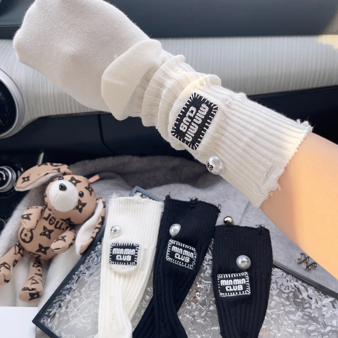 春夏新款破洞潮袜后跟字母刺绣堆堆袜韩版百搭个性时尚饰品袜女袜