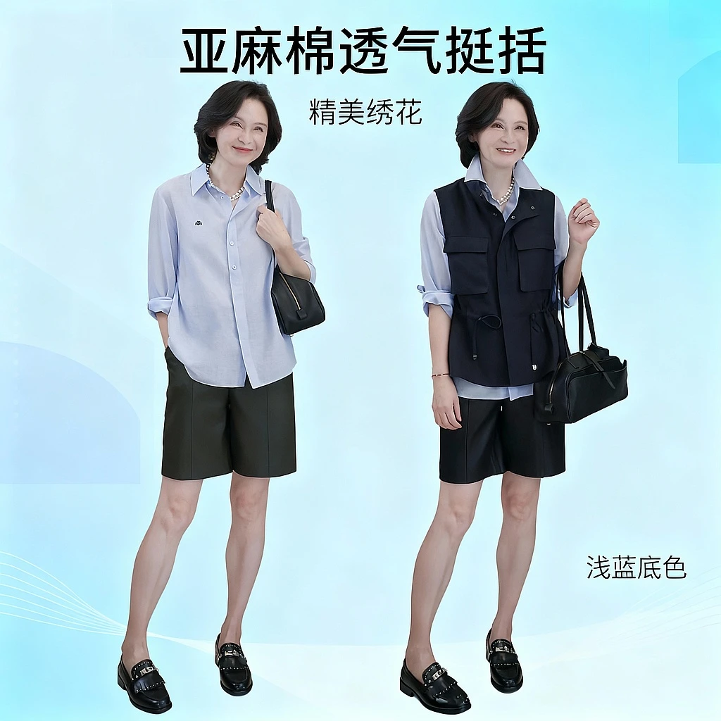 我是摩羯 蓝色港湾 60支亚麻棉精美绣花休闲百搭早秋上衣