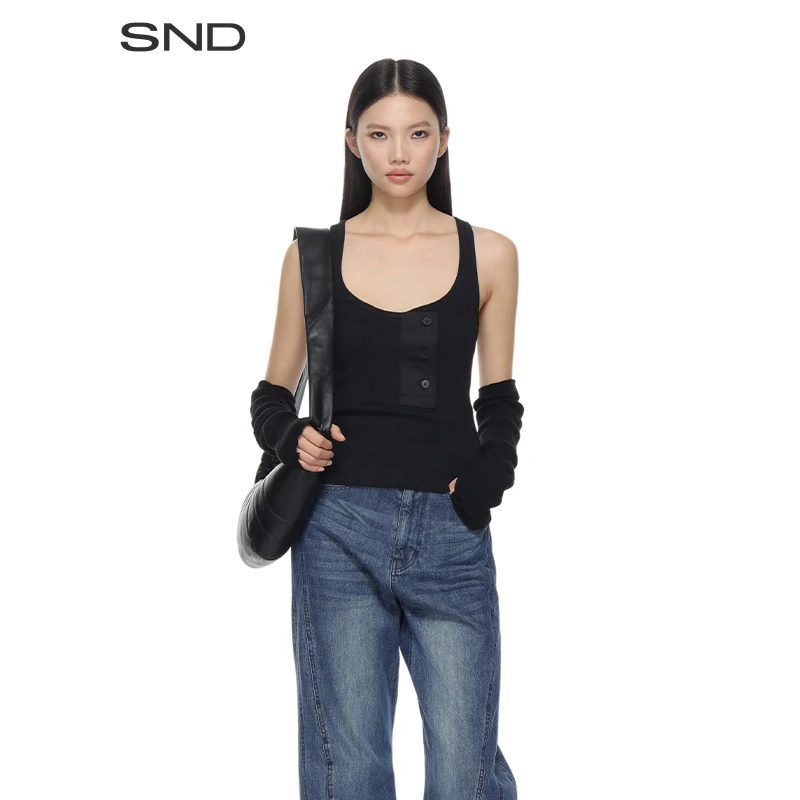 【SNDCOURREGES 设计师品牌】SND PS25 斜纹背心 白色女士透气运动