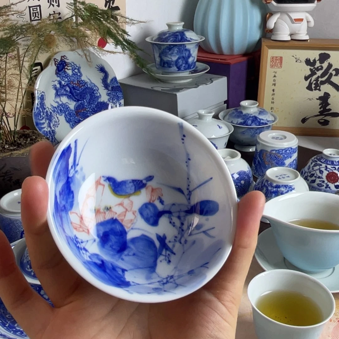 景德镇釉下彩普洱杯微微瑕
