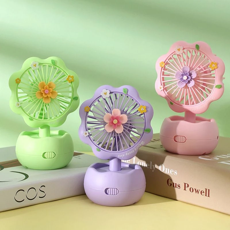创意迷你便携手持花朵小风扇桌面静音立式USB充电小电扇