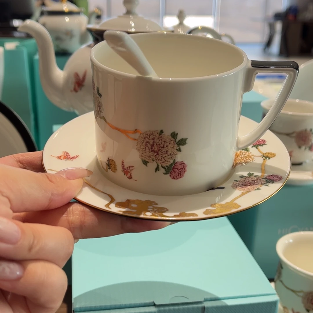 瓷片花开富贵大茶杯