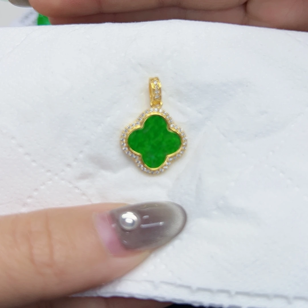 翡翠颈饰银S925镶嵌天然Ａ货翡翠