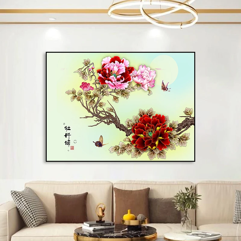 FL51新中式植物花卉装饰画书房客厅沙发背景墙壁画中堂简约挂画