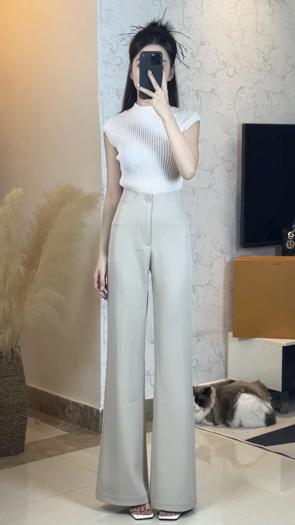 （嘉儿定制）2025春夏款假口袋腰头西装直筒微喇裤显瘦百搭休闲8904