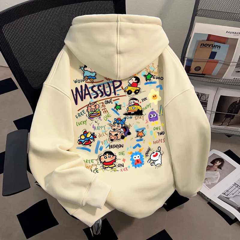 WASSUP HSUBE蜡笔小新套头连帽情侣卫衣秋冬美式重磅宽松休闲上衣