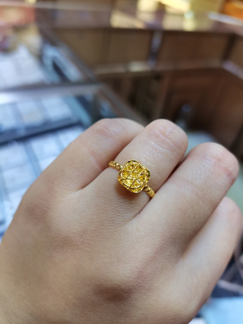 足金拉丝方糖戒指