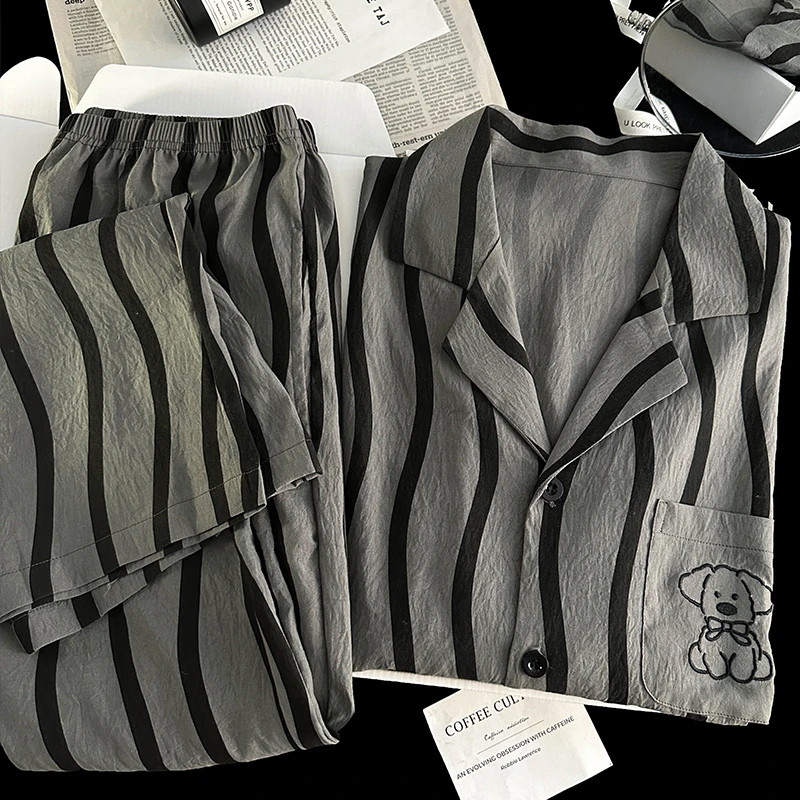 长袖长裤男士睡衣云朵棉条纹简约大方可外穿男款家居服套装春秋季