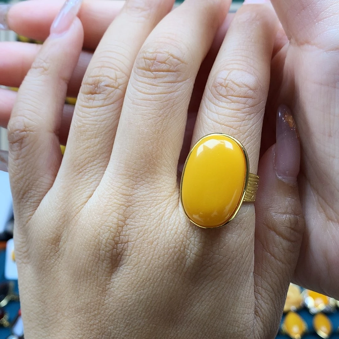 蜜蜡银S925镶嵌戒指戒指