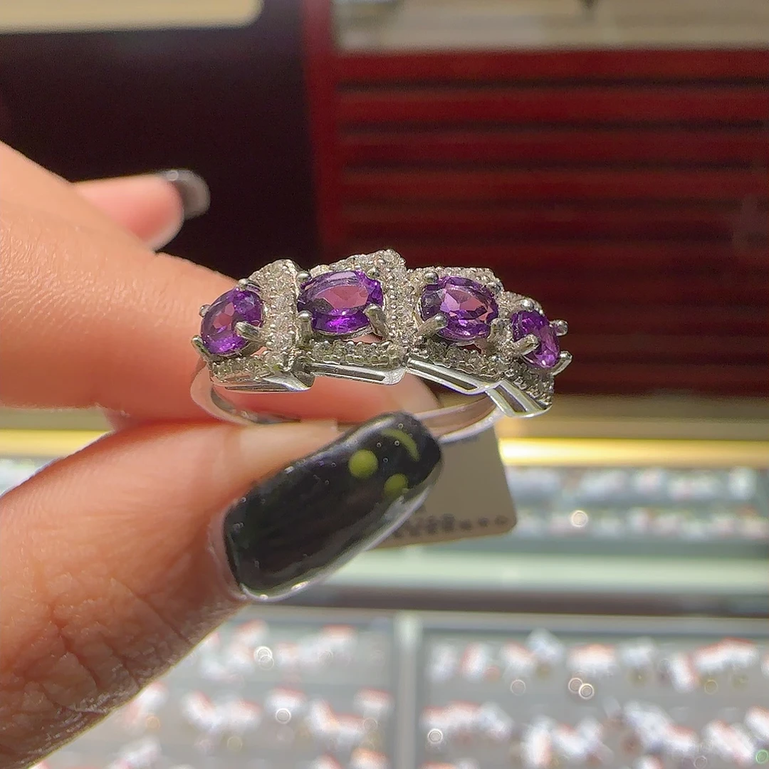 【244】天然紫水晶排戒银S925蛇戒款九紫离火年蛇来运转