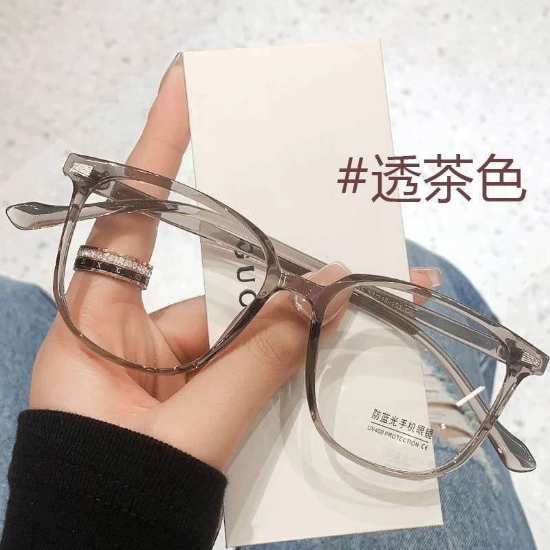 网红冷茶色！超轻小众复古方框可配度数素颜平光近视眼镜框架男女