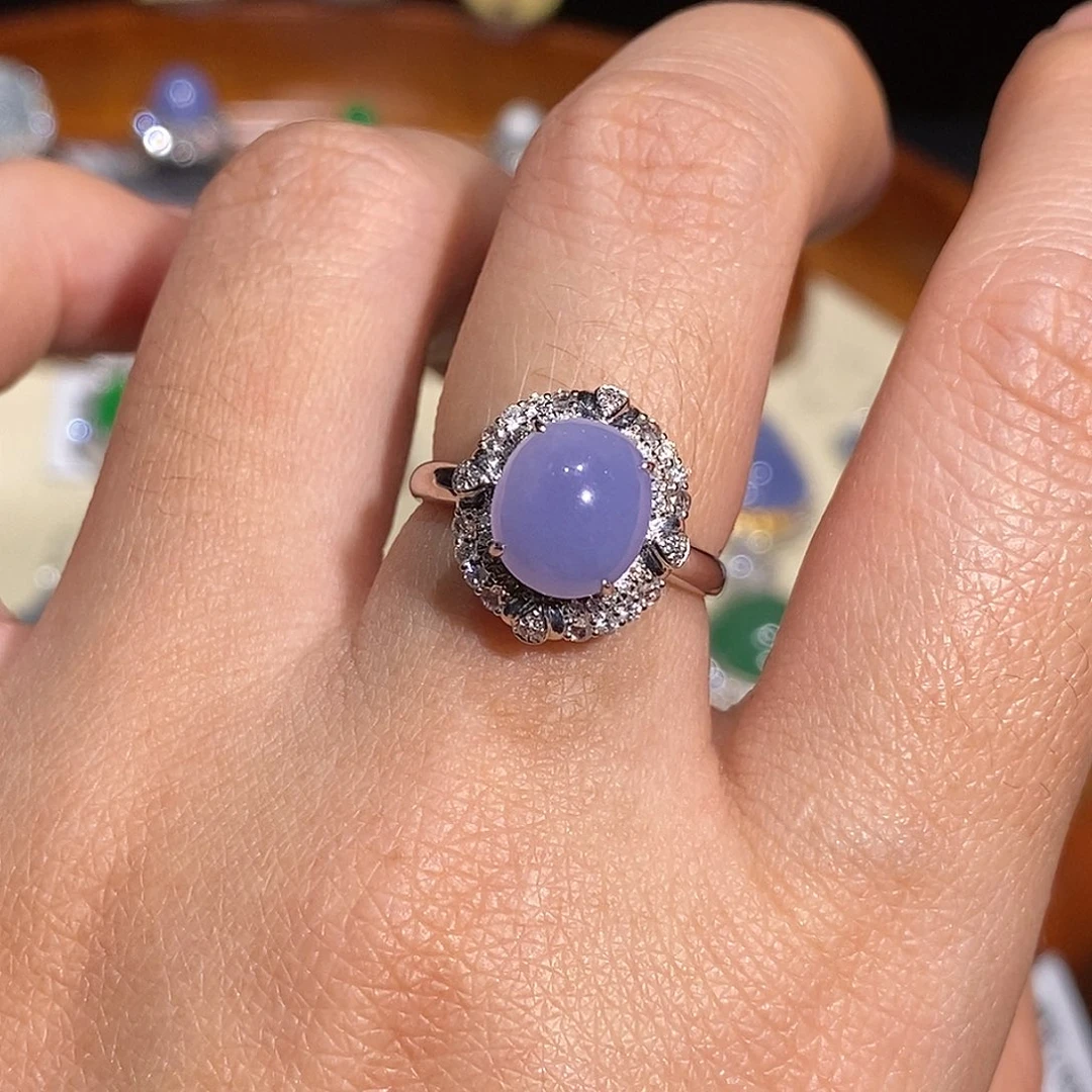 翡翠戒指18K金镶嵌戒指18k