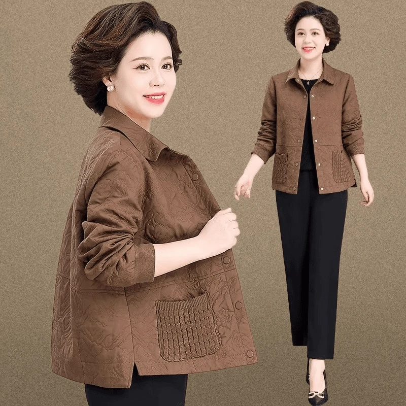 中年妈妈春装上衣2024新款外套中老年女装春秋洋气大码夹克风衣服