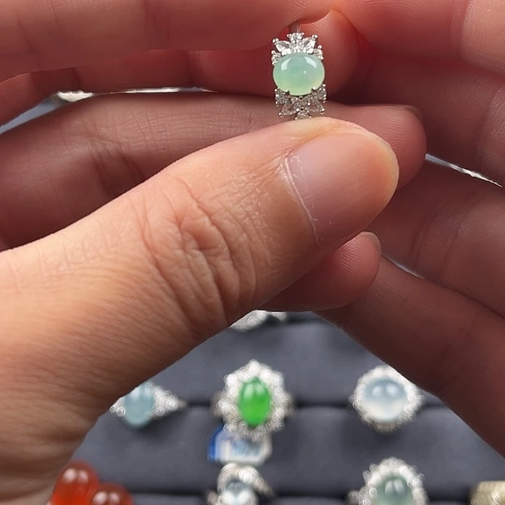 翡翠银S925镶嵌戒指缅甸A货翡翠