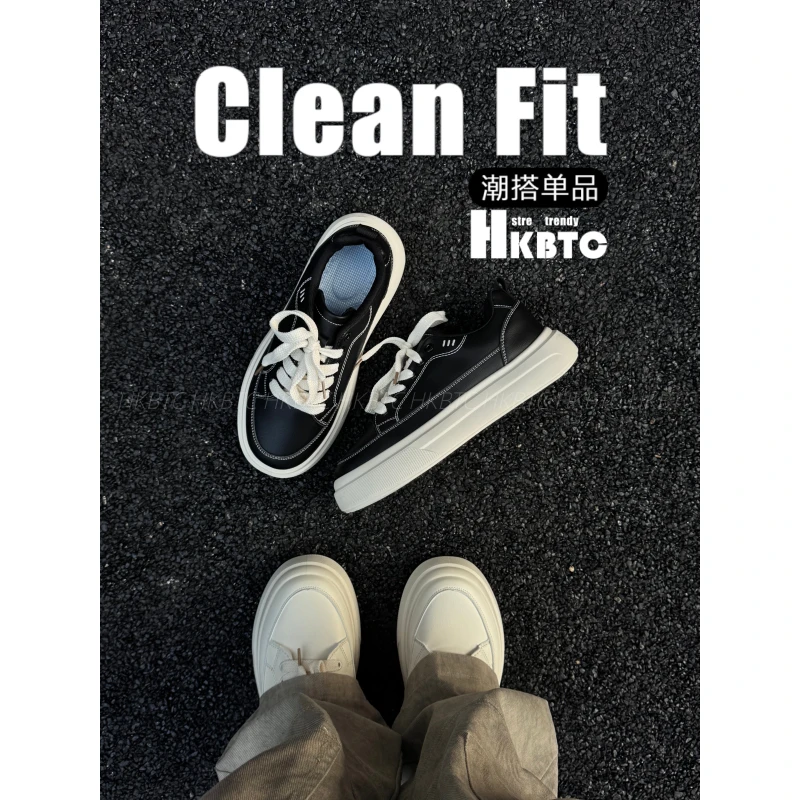 HKBTCstreet trendy秋冬时尚百搭休闲板鞋男款冬季厚底增高面包鞋