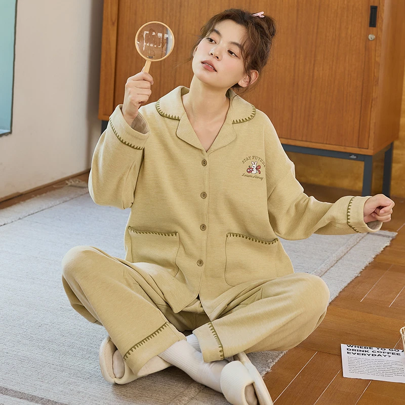 2025年冬季德绒睡衣女高级感开衫韩版细绒保暖家居服女套装可外穿