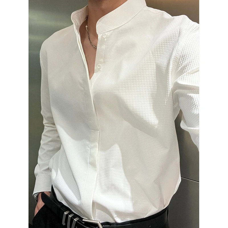 特大码300斤商务休闲肌理感衬衣早秋男女新款时尚痞帅慵懒上衣潮