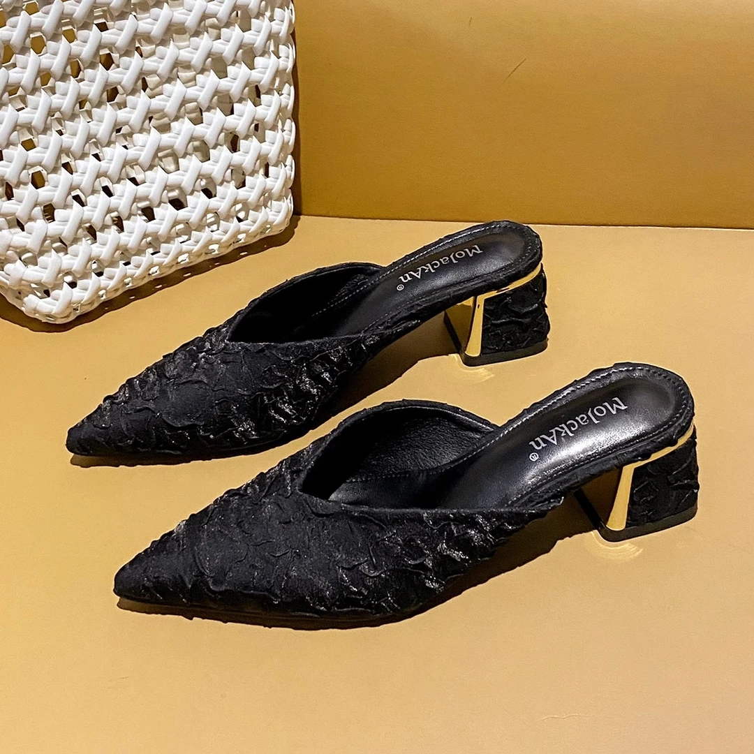 高跟鞋新中式国风2025新款百搭半托单鞋尖头包头半拖鞋女穆勒凉拖