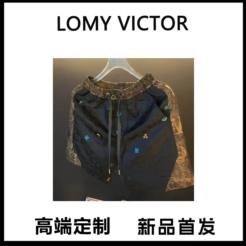 2025夏季新款轻奢百搭短裤男士休闲老钱风潮流提花拼接宽松4分裤