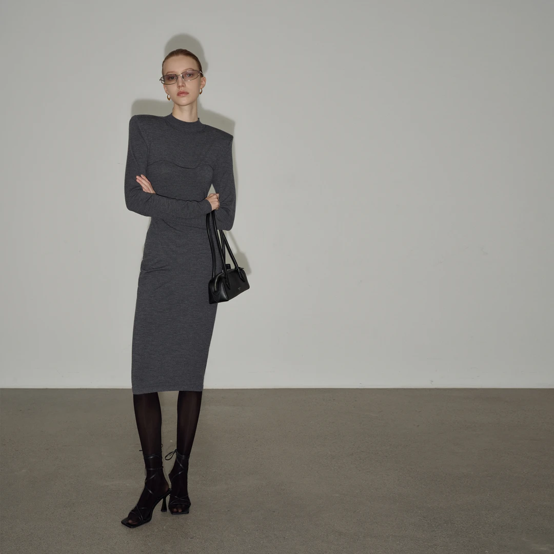 Z老板 柔糯羊毛 针织连衣裙女春秋高级感气质修身显瘦长袖一步裙