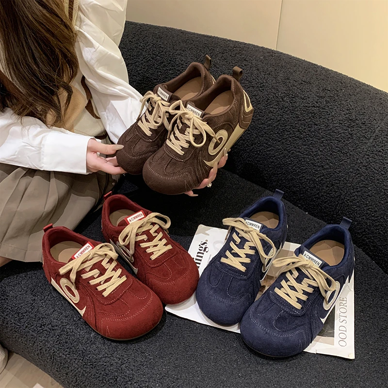 2025秋季新款美式复古棒球鞋女百搭新款休闲德训鞋轻便内增高潮鞋