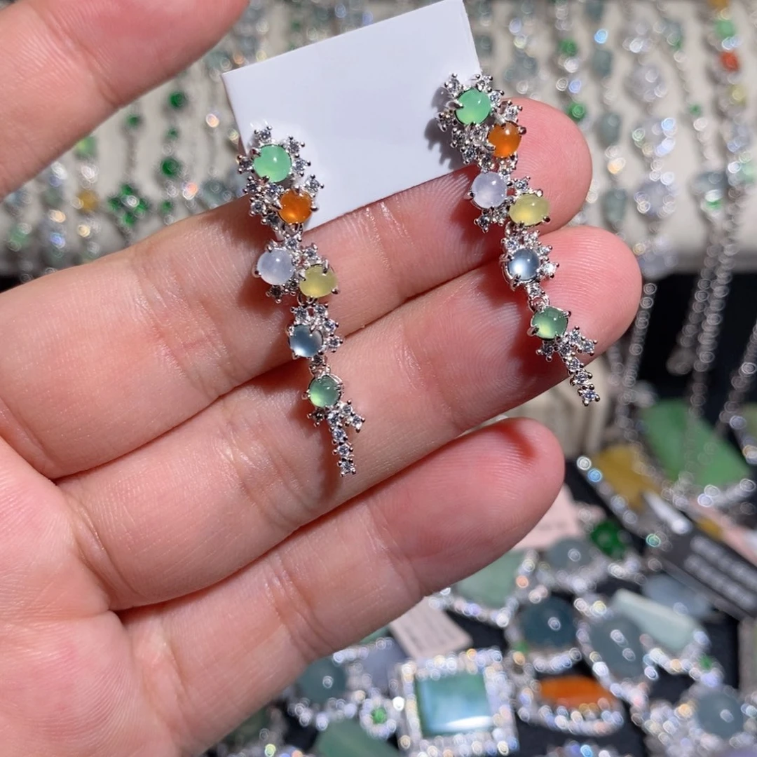 翡翠银S925镶嵌耳饰m k k