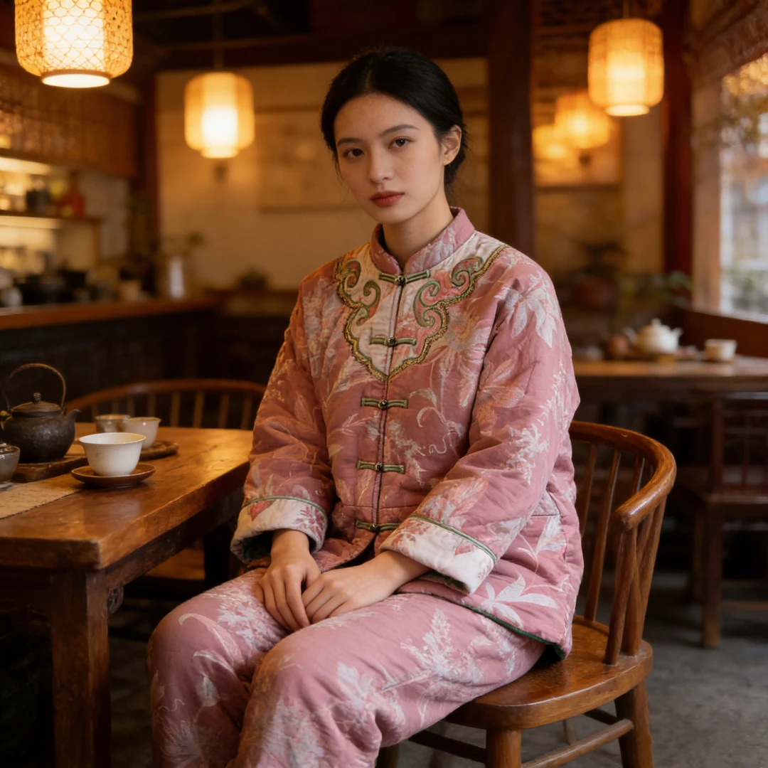 国风款三层夹棉加绒加厚睡衣家居服套装