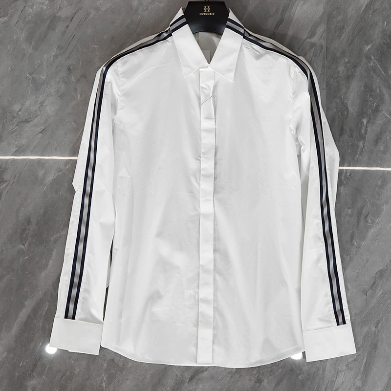 新款舒适时尚男士春夏白色休闲长袖衬衫1112