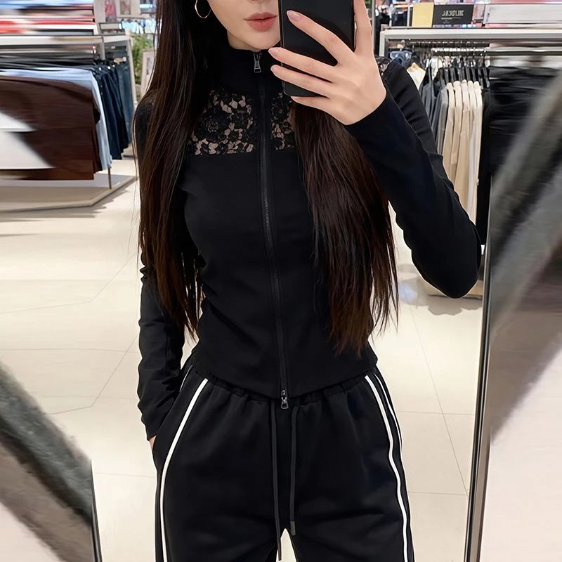 7101韩系正肩镂空拉链修身T恤女设计感高级气质轻奢潮流上衣