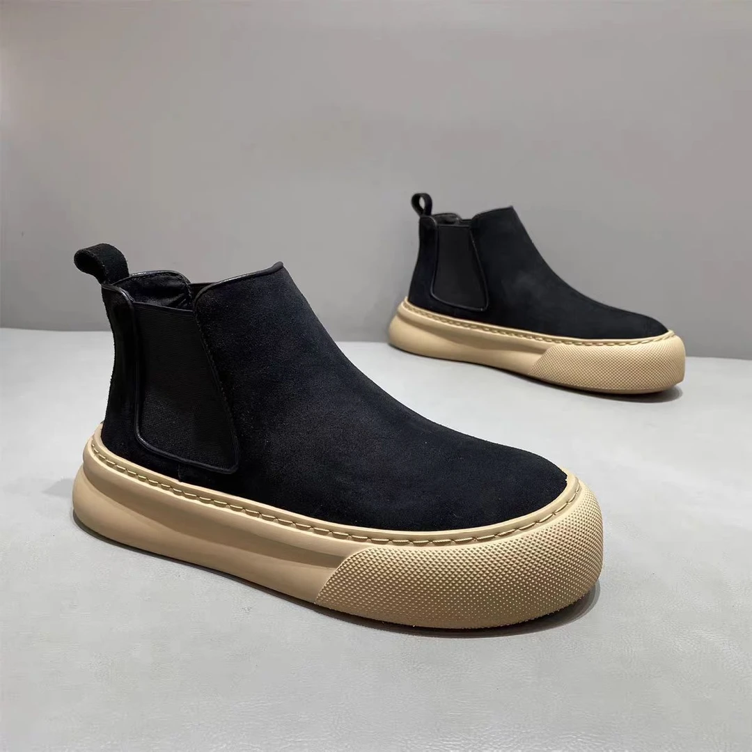 高帮鞋秋冬新款加绒保暖翻毛皮马丁靴一脚蹬厚底轻便真皮休闲板鞋