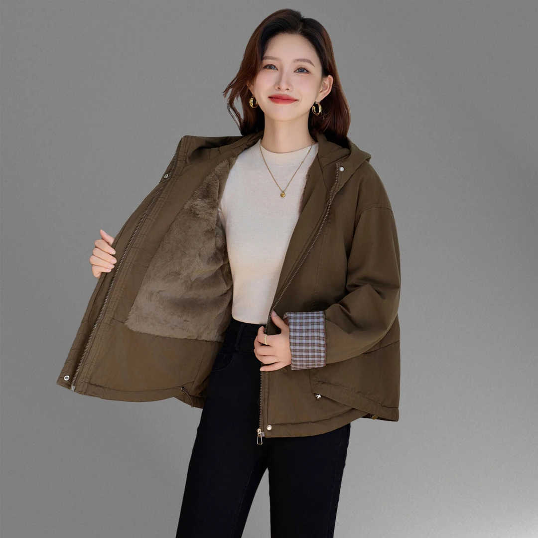 加绒加厚派克服棉衣女2025冬季新款宽松休闲大码棉袄保暖工装外套