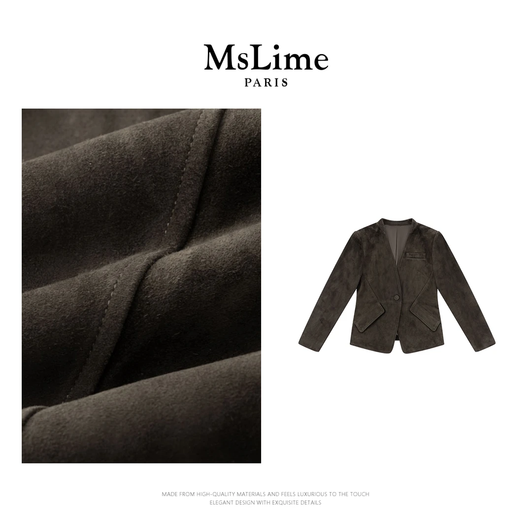 王嬛嬛MsLime25年新款【棕玄】100%西班牙进口羊皮革皮衣 HD2C0194