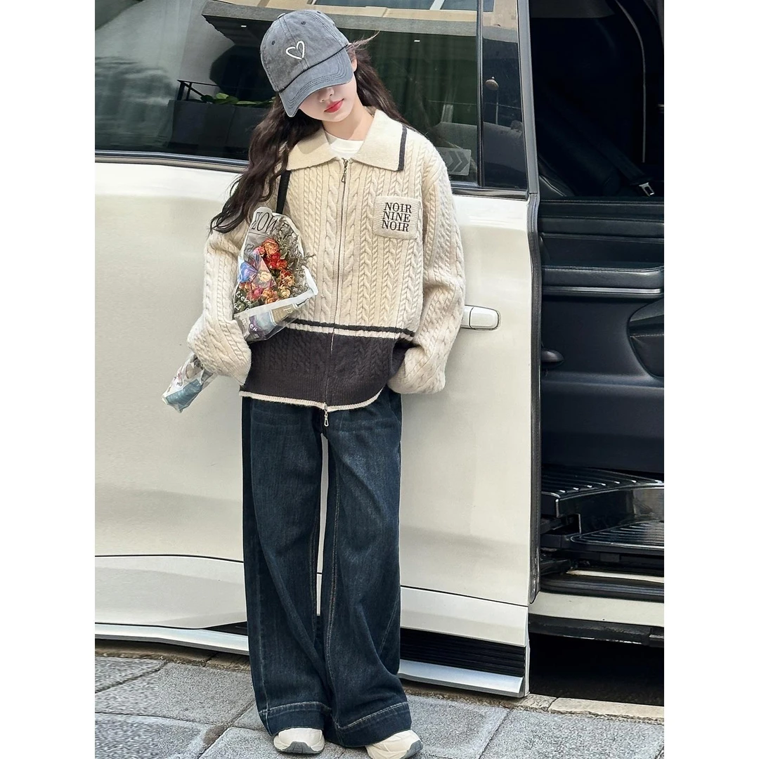 女童秋装2026新款大童秋季外套初中生开衫针织毛衣女孩超好看上衣