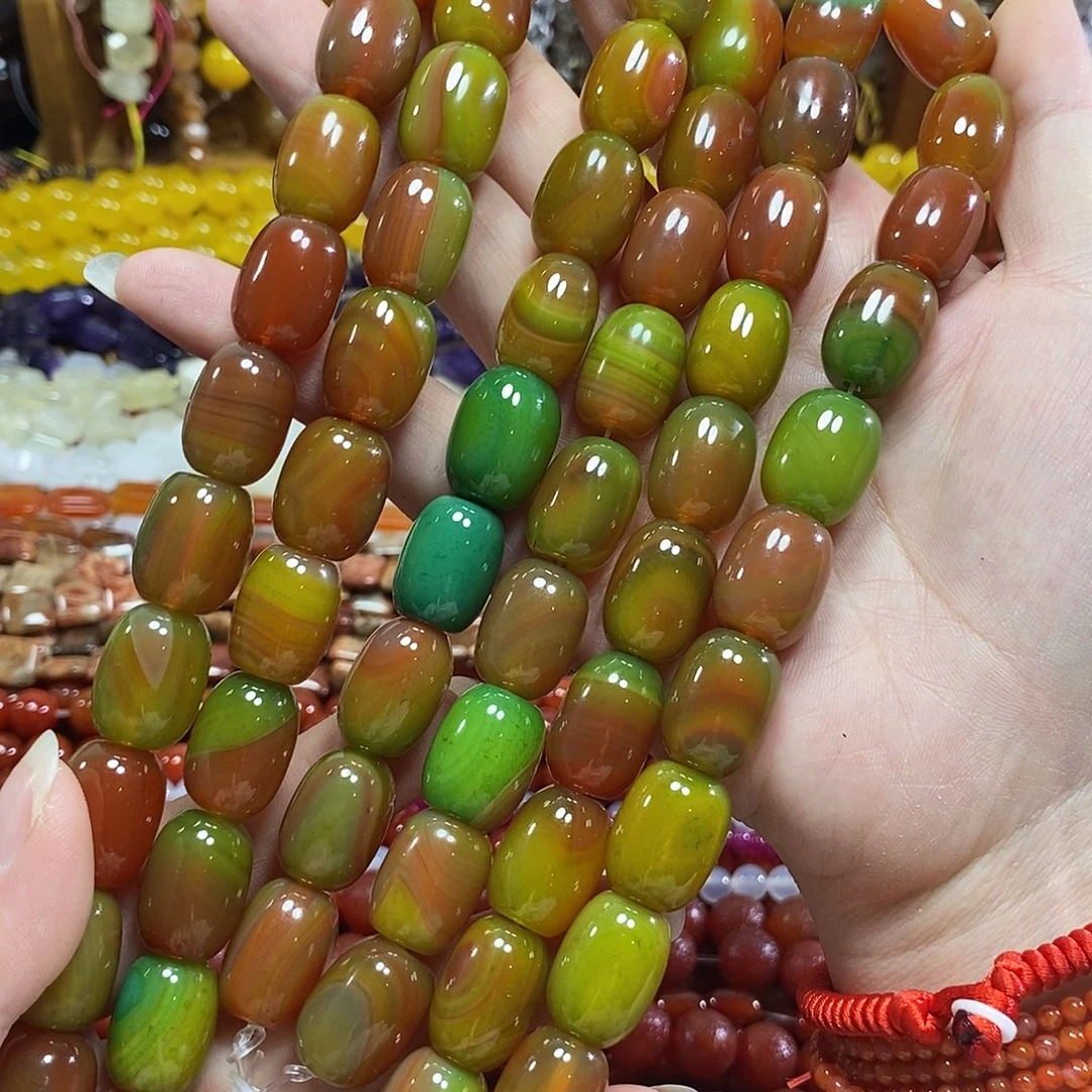玛瑙/玉髓未镶嵌珠宝半成品盐源玛瑙桶珠一条卡14*18mm