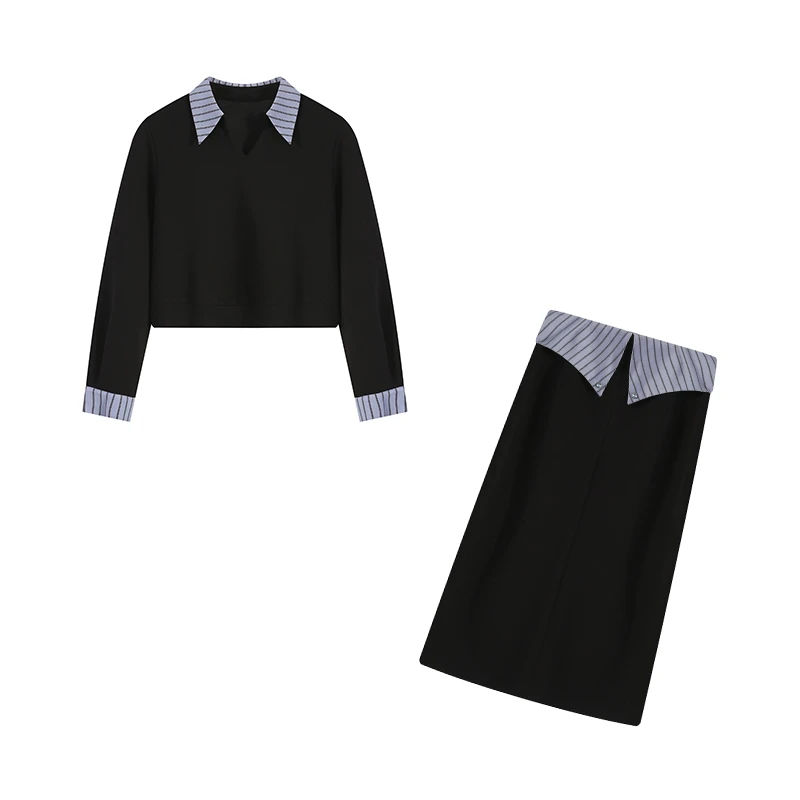 2025大码春季新款休闲假两件拼接上衣遮肉半身裙两件套ZL103427