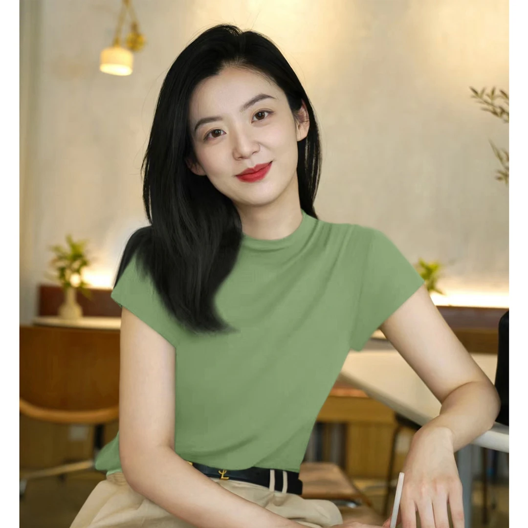 新款小飞袖简约圆领宽松针织衫夏季时尚薄款气质百搭上衣ｔ恤女装