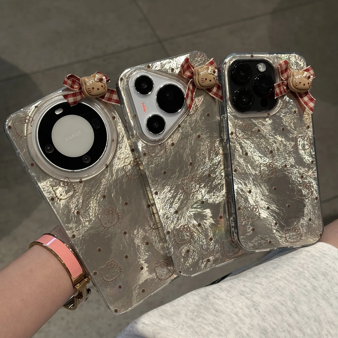 BANCA波点KT猫咪蝴蝶结适用苹果16漩涡手机壳华为vivo小米15oppo