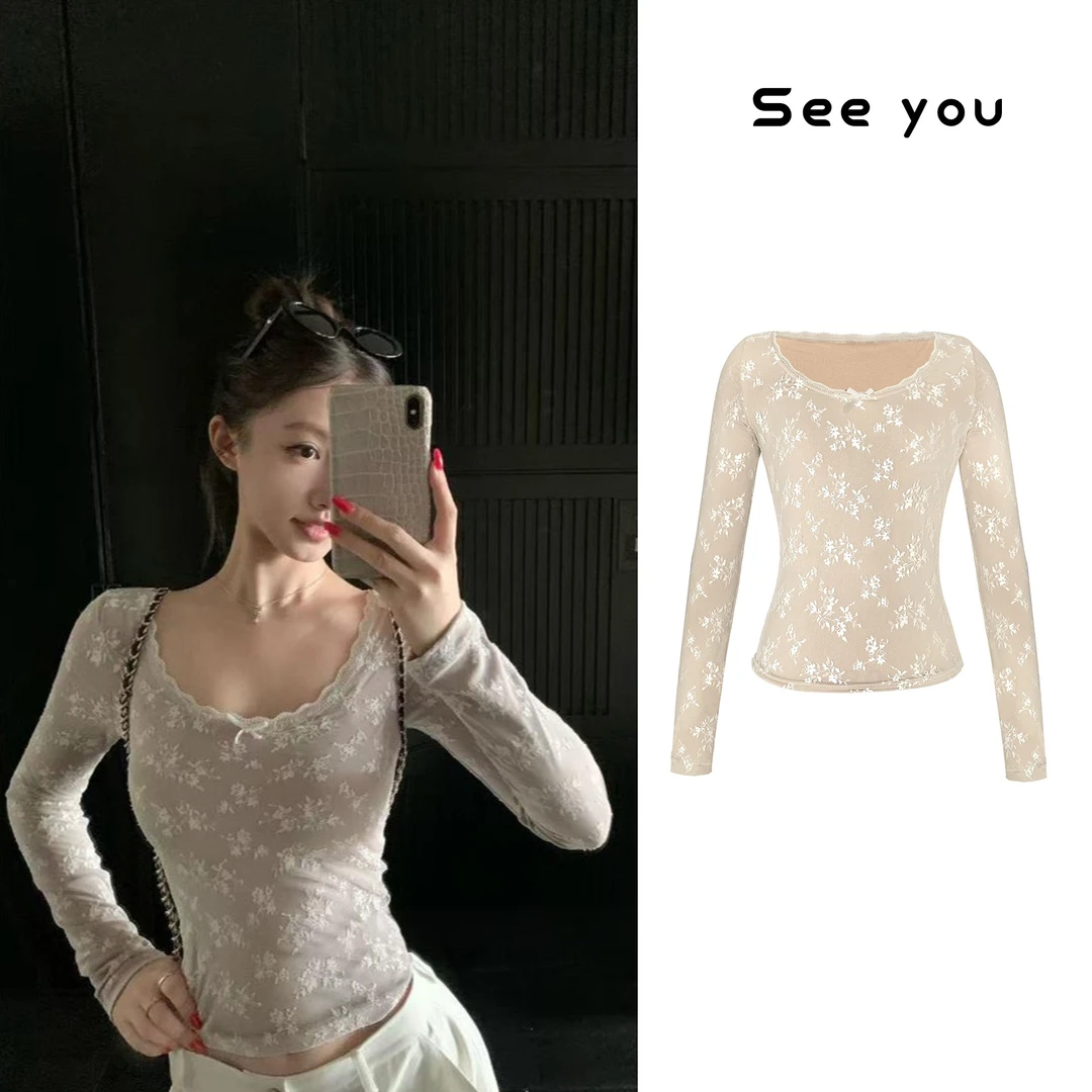 '柔软冬日'内搭磨毛长袖女秋冬百搭蕾丝边L2091