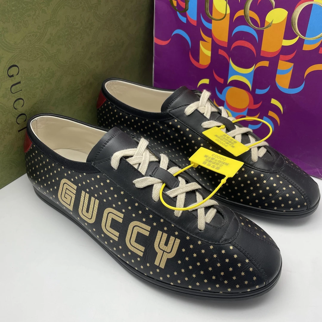 95新 GUCCI/古驰 43欧码/二手男士黑色星星侧标时尚板鞋