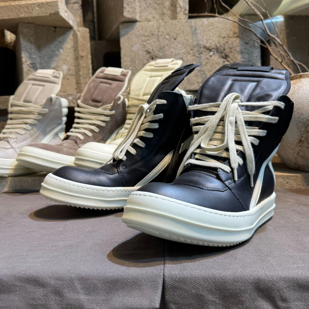 ro自主经典纯原倒三角潮流暗黑男女款鞋子高端真皮高帮休闲板鞋子