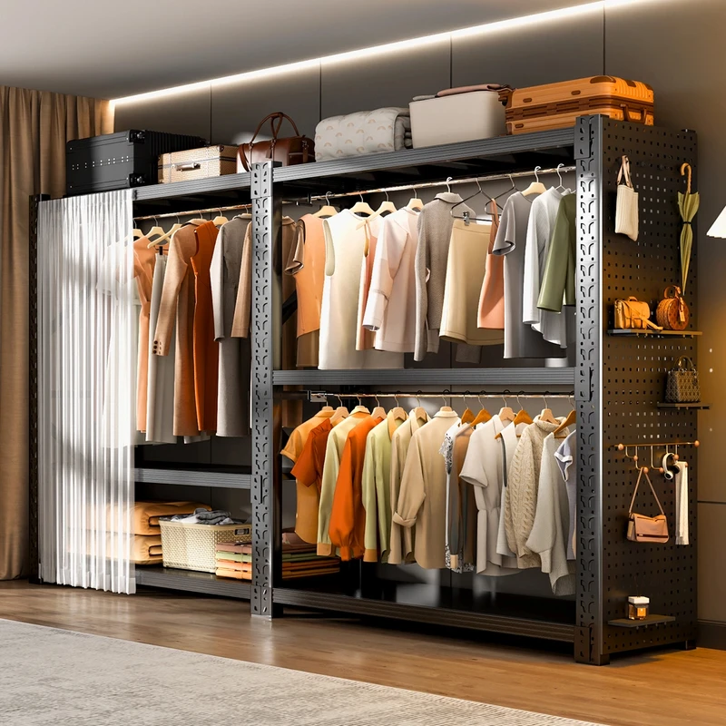 货架衣柜简易组装家用卧室房衣帽间出租房用开放式钢制金属挂衣架