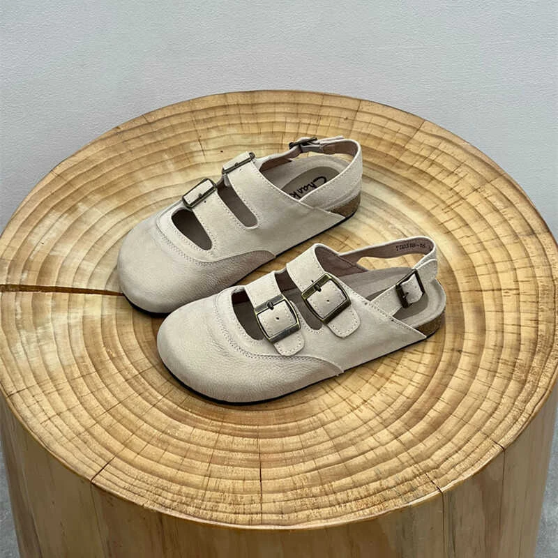 真皮包头凉鞋女厚底软木勃肯鞋25夏季新款外穿休闲罗马鞋半拖凉鞋