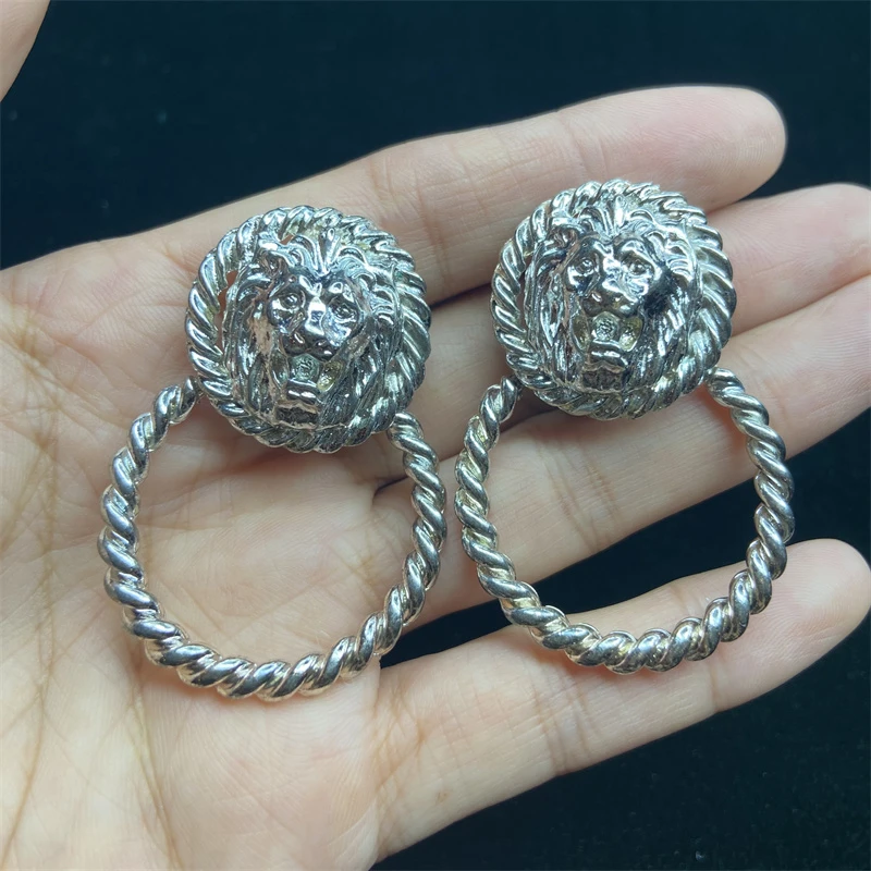 合金耳饰 AK银色圈圈狮头耳环2-18【2061227-012】