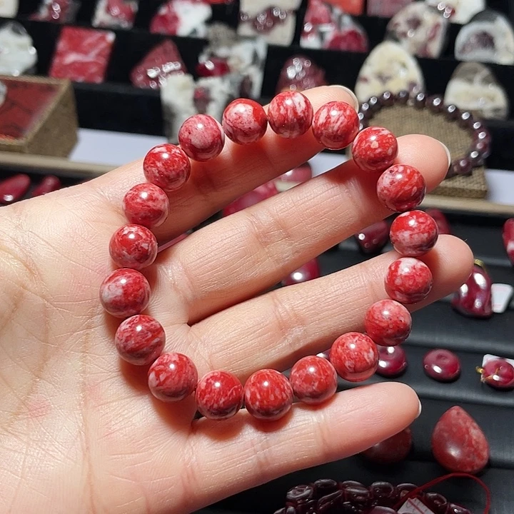 天然辰砂原石手链10mm
