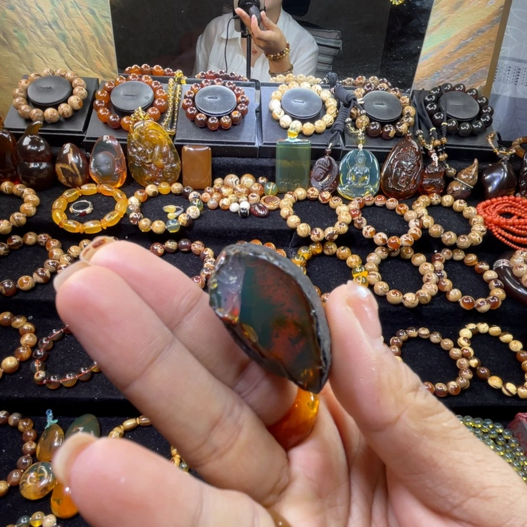 琥珀未镶嵌手串蓝血裸石